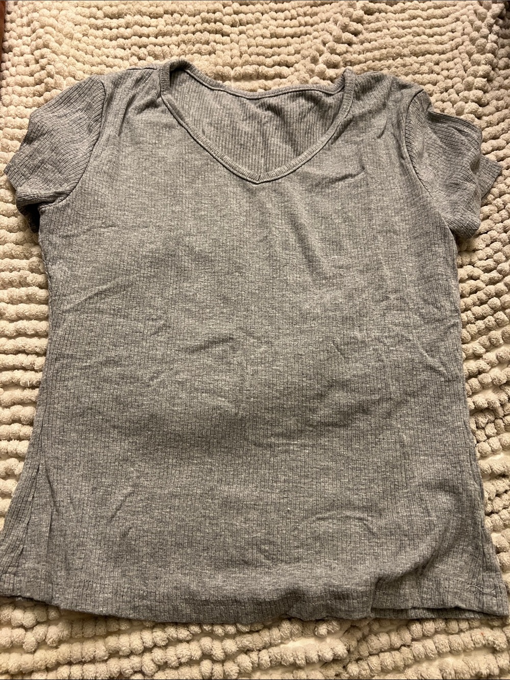 SHEIN Women's Ribbed V-Neck Short Sleeve Tee - Gray